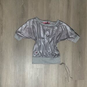 Metallic and Shiny Ecko Red Cinched Waist Top